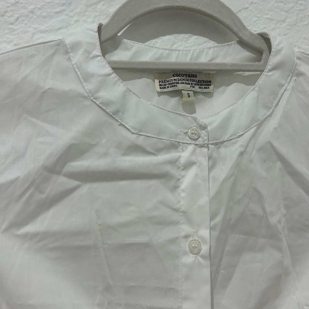 COCO’S KISS • White Bell Sleeve Button Down Shirt Dress • size S - Picture 4 of 14
